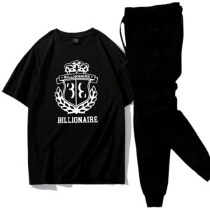 Men Black Printed Track Suit 2Pcs Cotton Jersey XL