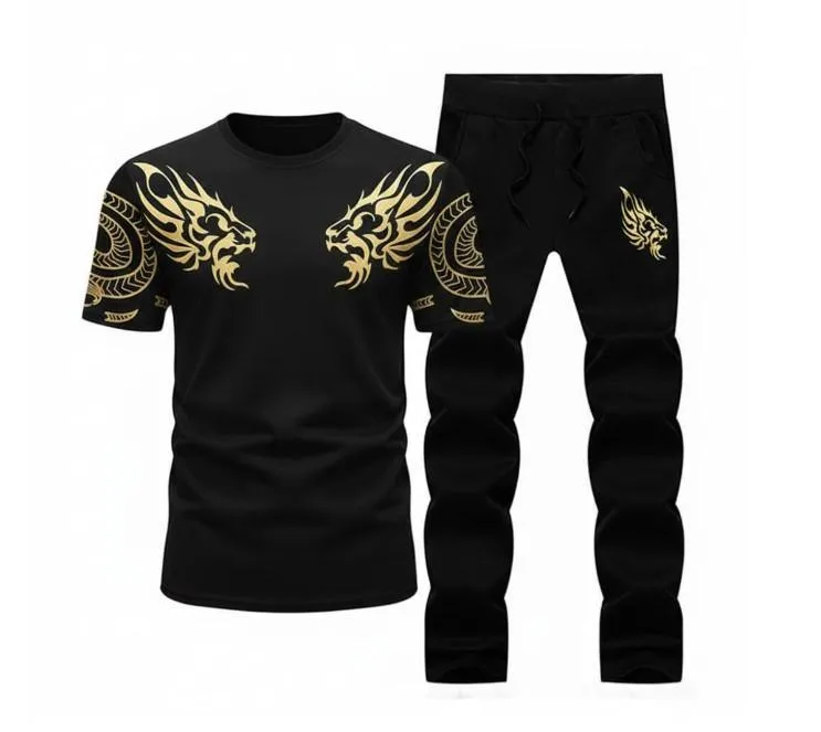 Men Black Lion Printed 2Pcs Track Suit Slim Fit - Image 2