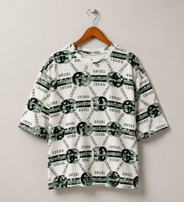 Luxury Oversized Down Shoulder Printed T-Shirt – White & Green Premium Streetwear Tee