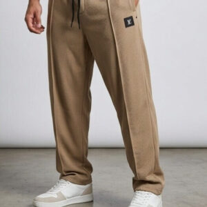 Men’s Summer Baggy Trouser – Lightweight Relaxed Fit Drawstring Pants (Beige)