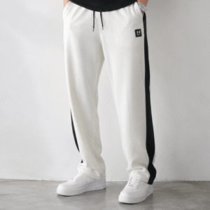 Men’s Summer Baggy Trouser – White Relaxed Fit Side Stripe Casual Pants
