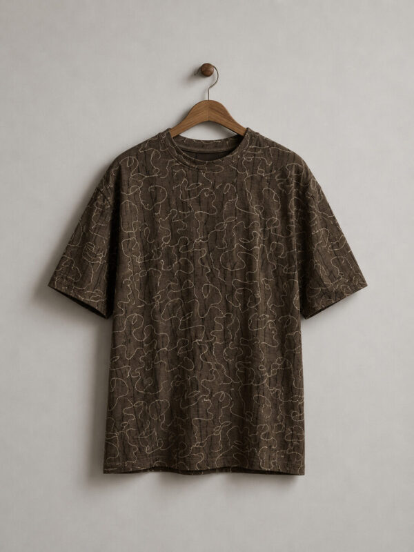 Men’s Premium China Cotton Brown Printed Down Shoulder T-Shirt– Soft & Breathable Summer Casual Tee