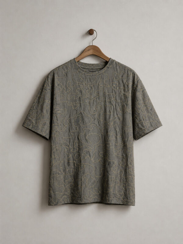 Men’s Premium China Cotton Grey Printed Down Shoulder T-Shirt – Soft & Breathable Summer Casual Tee